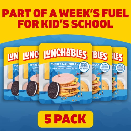 Lunchables Turkey and American Cheese Stackers with Chocolate Creme Sandwich Cookies, Pack, Trays Perspective: back