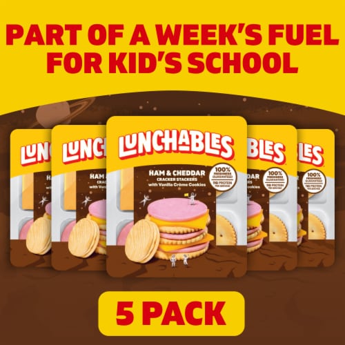 Lunchables Ham and Cheddar Cracker Stackers with Cookies for School Lunch or Easy Snack Trays Perspective: back