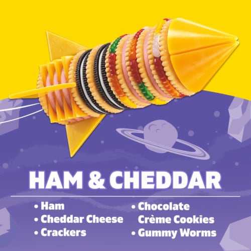 Lunchables Shareables Ham & Cheddar with Crackers, Chocolate Creme Cookies and Gummy Worms Perspective: back