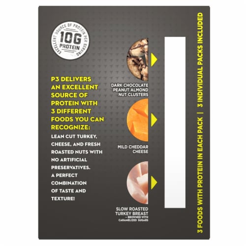 P3 Portable Protein Pack with Turkey Dark Chocolate Nut Clusters & Cheddar Cheese Perspective: back