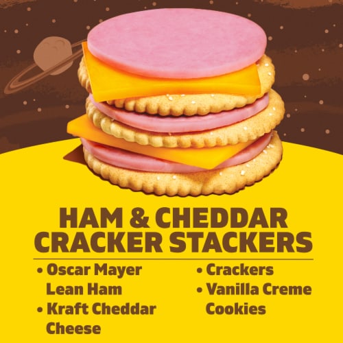 Lunchables Ham & Cheddar Cheese Cracker Stackers with Vanilla Creme Cookies Snack Kit Perspective: back