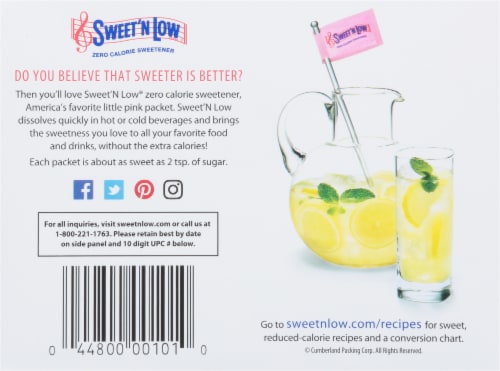 Sweet 'N Low Zero Calorie Sweetener Packets Perspective: back