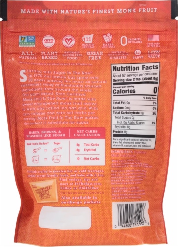 Monk Fruit in the Raw® Zero Calorie Sweetener Perspective: back