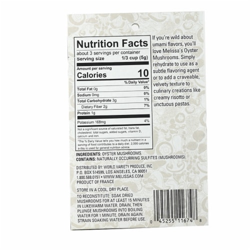 Melissa's Daily Goodness Oyster Dried Mushrooms Perspective: back