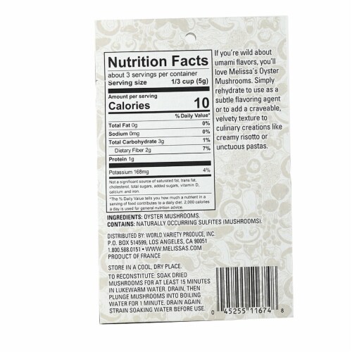 Melissa's Daily Goodness Oyster Dried Mushrooms Perspective: back