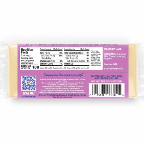 Wisconsin Cheese Steve's Cheese® Monterey Jack Cheese Perspective: back