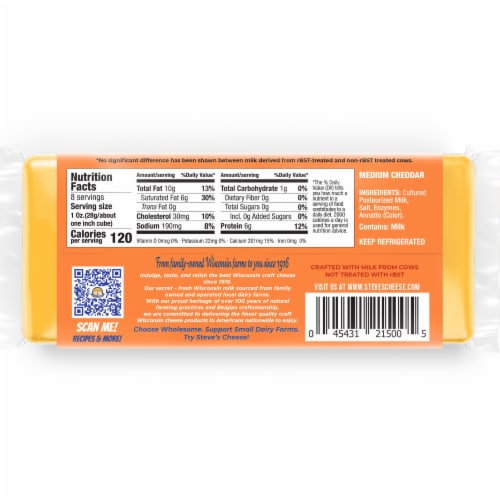 Steve's Cheese® Medium Cheddar Block Cheese Perspective: back