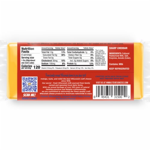 Steve's Cheese® Sharp Cheddar Block Cheese Perspective: back