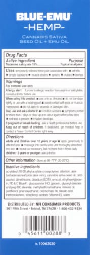Blue Emu Hemp Ultra Pain Relief Topical Cream Perspective: back