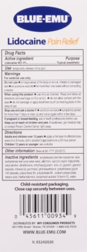 Blue Emu with Lidocaine Numbing Pain Relief Cream Perspective: back