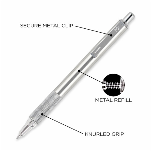 Zebra Pen F-701 Stainless Steel Ballpoint Retractable Pen, Black Ink, Fine Point 0.8mm Perspective: back