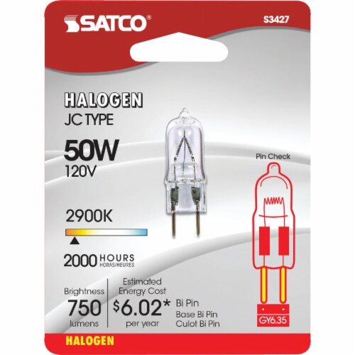 Satco 50W 120V Clear Bi-Pin GY6.35 Base T4 Halogen Special Purpose Light Bulb Perspective: back