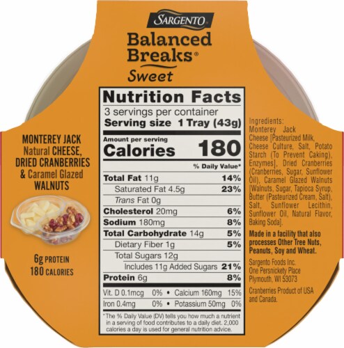 Sargento® Balanced Breaks® Sweet Monterey Jack Dried Cranberries & Walnuts Snack Pack Perspective: back