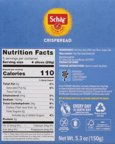 Schar Gluten Free Crispbread Perspective: back