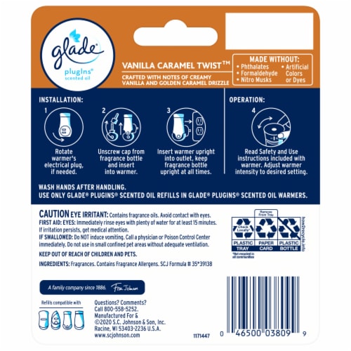 Glade® PlugIns® Scented Oil Refills Air Freshener Vanilla Caramel Twist Perspective: back