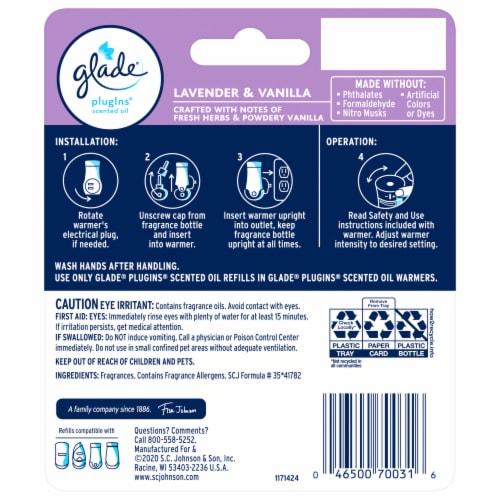Glade® PlugIns Lavender & Vanilla Scented Oil Refills Perspective: back