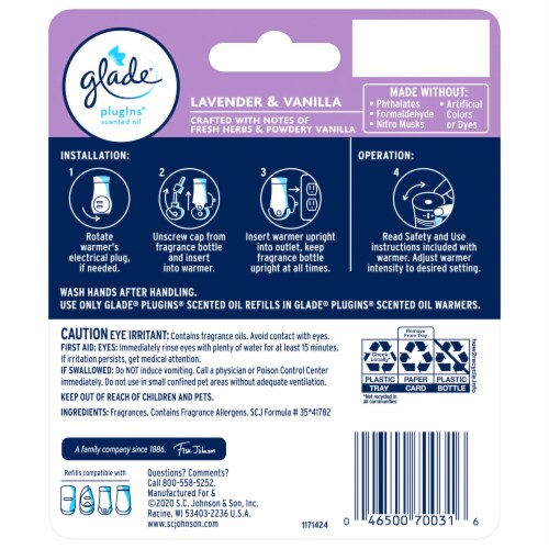 Glade® PlugIns Lavender & Vanilla Scented Oil Refills Perspective: back