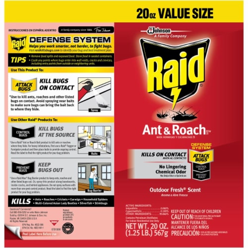 Raid® Ant & Roach Killer Outdoor Fresh Scent Insecticide Aerosol Can Perspective: back