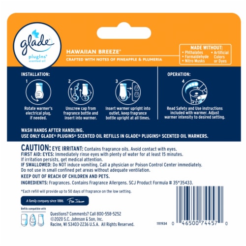 Glade® PlugIns Hawaiian Breeze Scented Oil Refills Perspective: back
