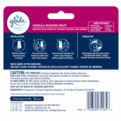 Glade® PlugIns® Vanilla Passion Fruit Scented Oil Refills Perspective: back