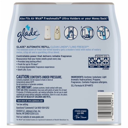 Glade® Automatic Spray Clean Linen® Air Freshener Twin Refill Perspective: back