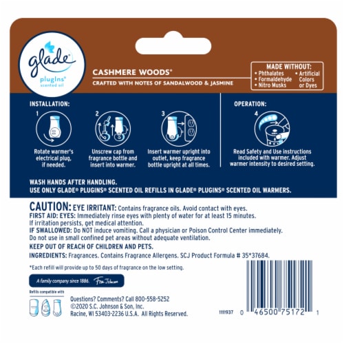 Glade® PlugIns® Cashmere Woods Scented Oil Refills Perspective: back