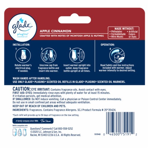 Glade PlugIns Apple Cinnamon Scented Oil Refills Perspective: back