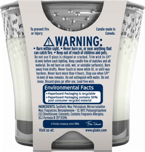 Glade® Candle Jar Air Freshener Sheer Vanilla Embrace Fragrance Infused with Essential Oils Perspective: back