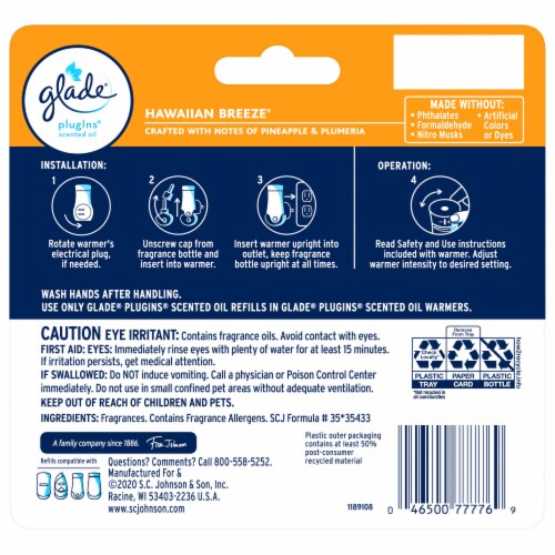Glade® PlugIns® Hawaiian Breeze® Warmer Oil Refills Perspective: back