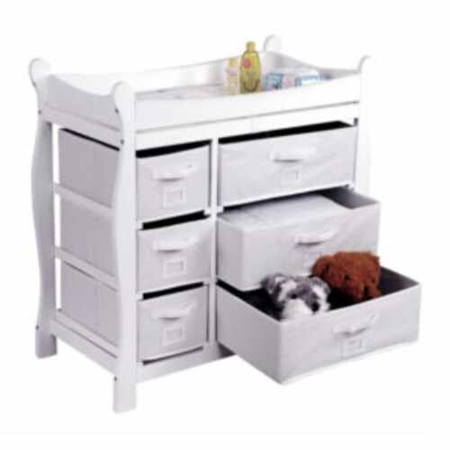 Sleigh Style Changing Table with Six Baskets White 1 QFC