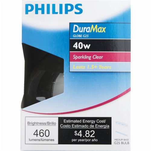 Philips DuraMax 40W Clear Medium G25 Incandescent Globe Light Bulb 167478 Perspective: back