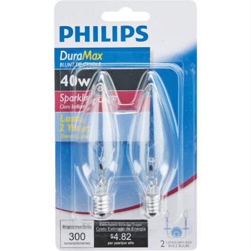 Philips DuraMax 40-Watt Candelabra Base B10.5 Blunt Tip Candle Light Bulbs Perspective: back