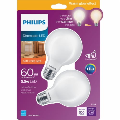 Philips 5.5-Watt (60-Watt) Medium Base Globe G25 LED Light Bulbs Perspective: back