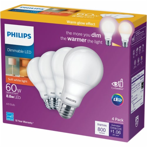 Philips Soft White 8.5-Watt (60-Watt) Dimmable A19 LED Light Bulbs Perspective: back