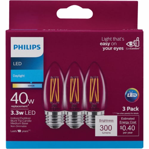 Philips 3.3-Watt (40-Watt) Medium Base Blunt Tip Candle LED Light Bulbs Perspective: back