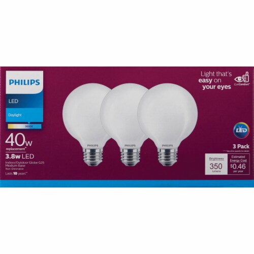 Philips 3.8 Watt 40 Watt Medium Base Globe G25 LED Light Bulbs 3 pk Kroger