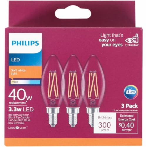 Philips 3.3-Watt (40-Watt) Candelabra Base Blunt Tip Candle B11 LED Light Bulbs Perspective: back
