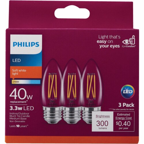 Philips 3.3-Watt (40-Watt) Medium Base Blunt Tip B11 LED Light Bulbs Perspective: back