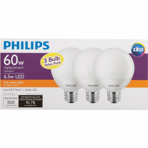 Philips 5.5-Watt (60-Watt) Medium Base Globe G25 LED Light Bulbs Perspective: back