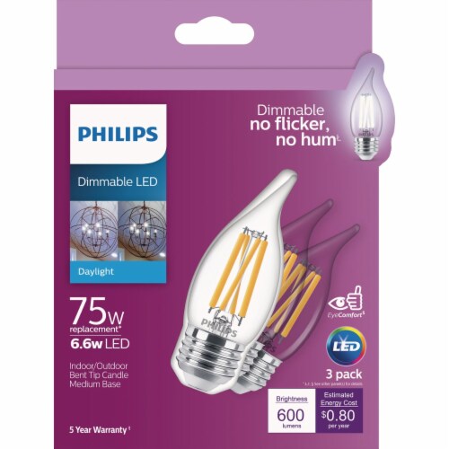 Philips 6.6-Watt (75-Watt) E26 A11 Bent Candle Tip LED Light Bulbs Perspective: back