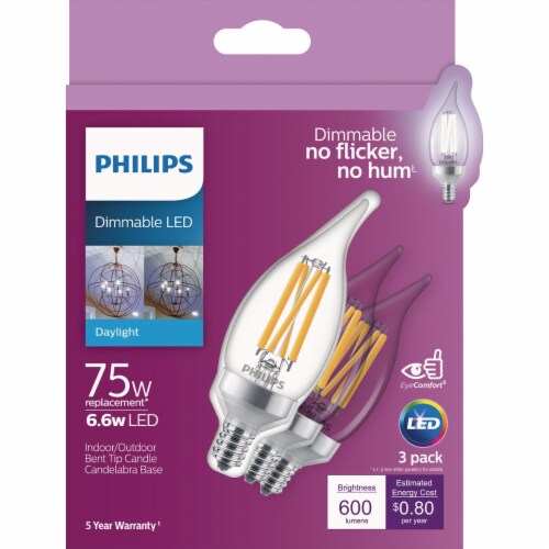 Philips 6.6-Watt (75-Watt) Candelabra Base Bent Candle Tip A11 LED Light Bulbs Perspective: back