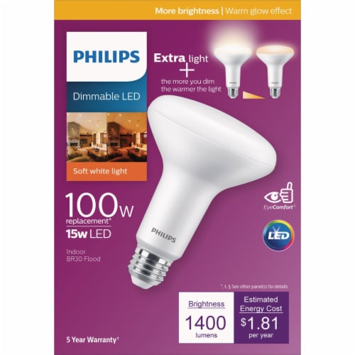Philips 15-Watt Dimmable LED Indoor BR30 Flood Light Bulb Perspective: back
