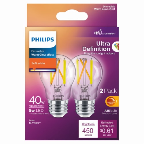Phillips 5-Watt (40-Watt) A15 LED Dimmable Flicker Free Light Bulb- Soft White (2700K) Perspective: back