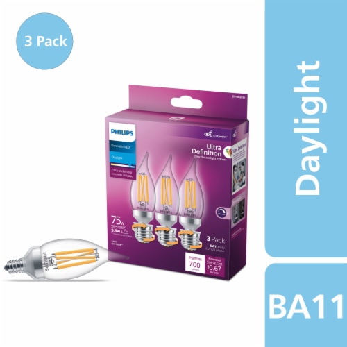 Philips 5.5-Watt (75-Watt) Ba11 Candle LED Dimmable Flicker Free Light Bulb - Daylight (5000K) Perspective: back