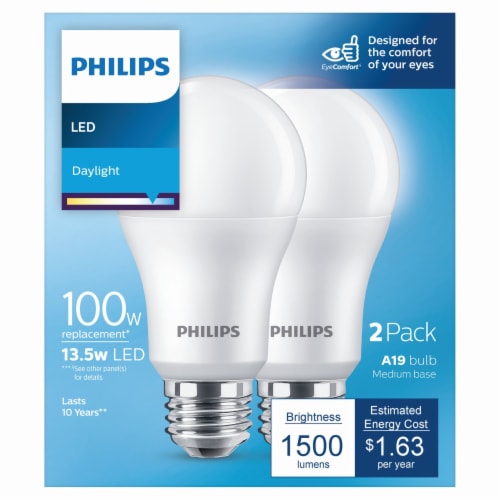 Phillips 13.5-Watt (100-Watt) A19 LED - Daylight (5000K) light bulb Perspective: back