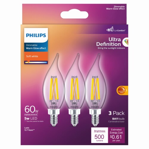 Philips 5-Watt (60-Watt) BA11 Candelabra Base Dimmable LED Light Bulbs Perspective: back
