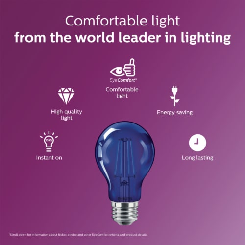 Philips 4-Watt (40-Watt) A19 LED Dimmable Blue Light Bulb Perspective: back