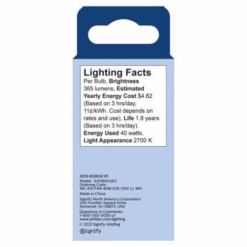 Philips 40W Soft White Incandescent Fan Light Bulb Perspective: back