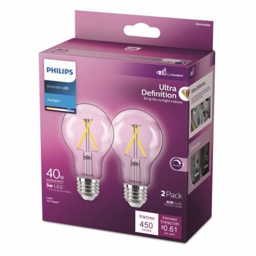 Philips 5-Watt 40W Equiv A19 Clear Ultra Definition LED Light Bulb 5000K Perspective: back