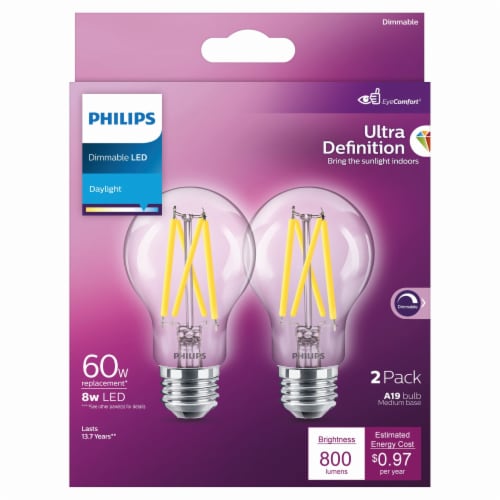 Philips 8-Watt (60-Watt) A19 LED Dimmable Flicker Free Light Bulb - Daylight (5000K) Perspective: back